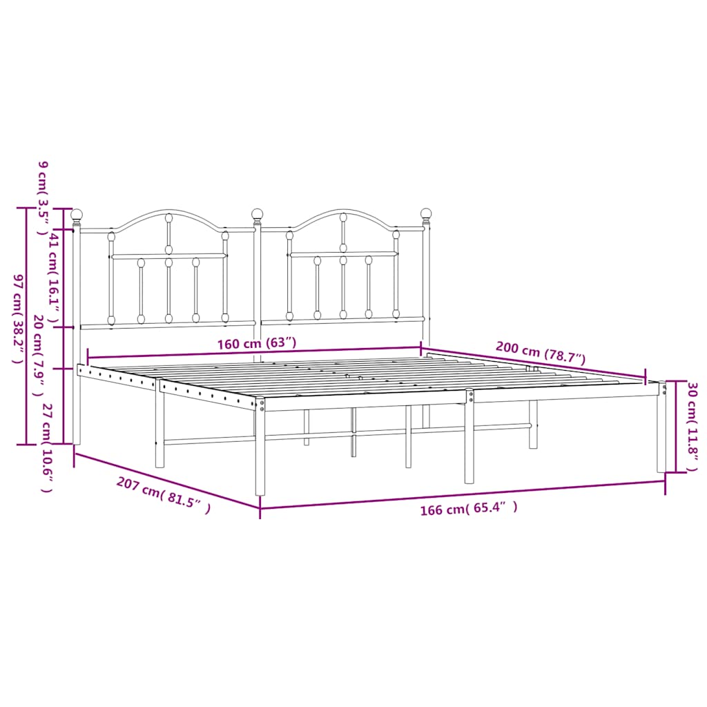 sengeramme med sengegavl 160x200 cm metal sort