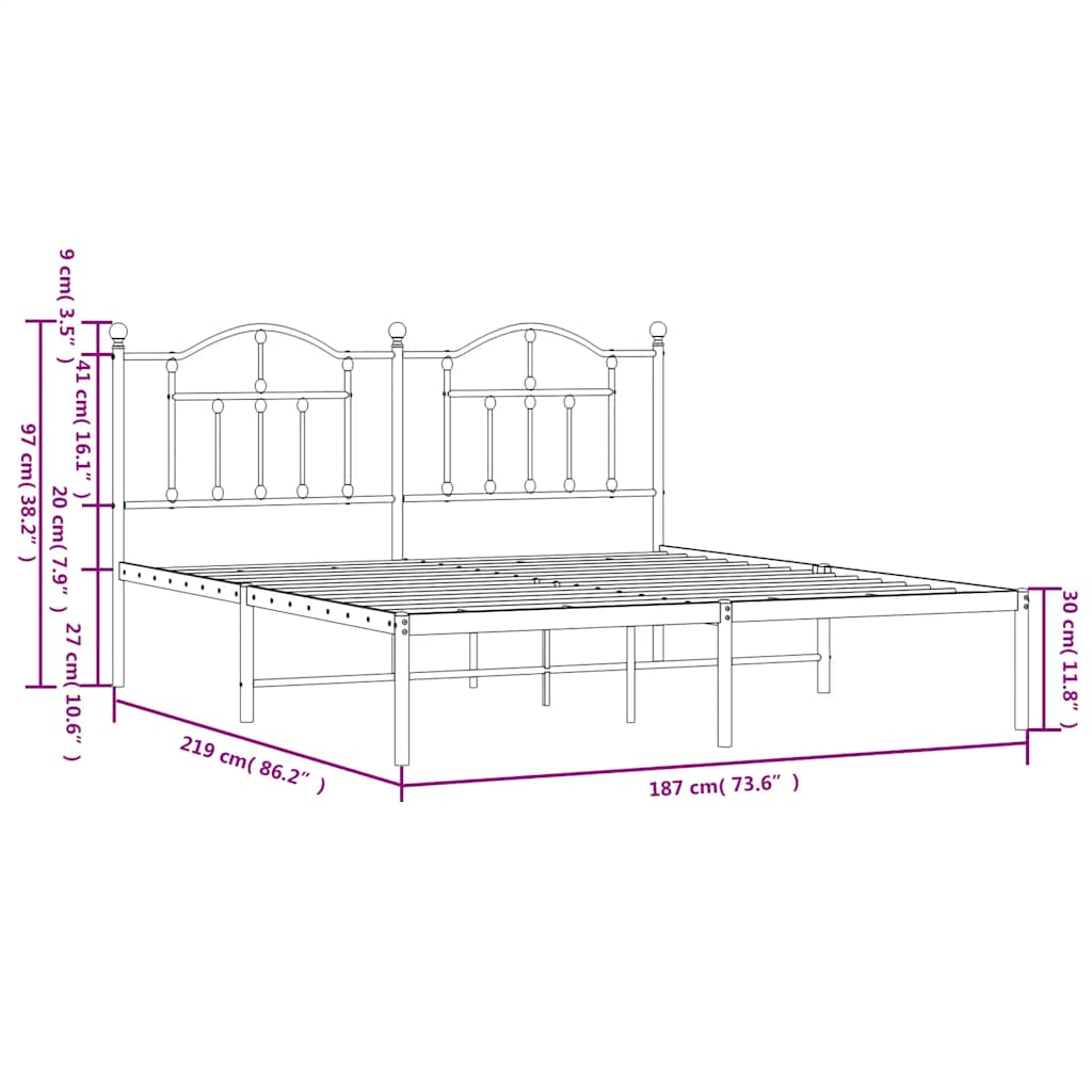 sengeramme med sengegavl 183x213 cm metal sort