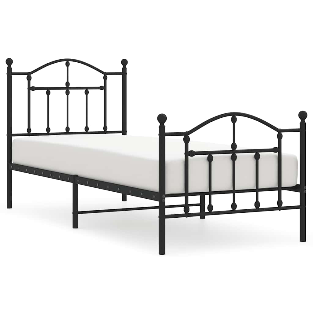 sengeramme med sengegavl og fodgærde 90x200 cm metal sort