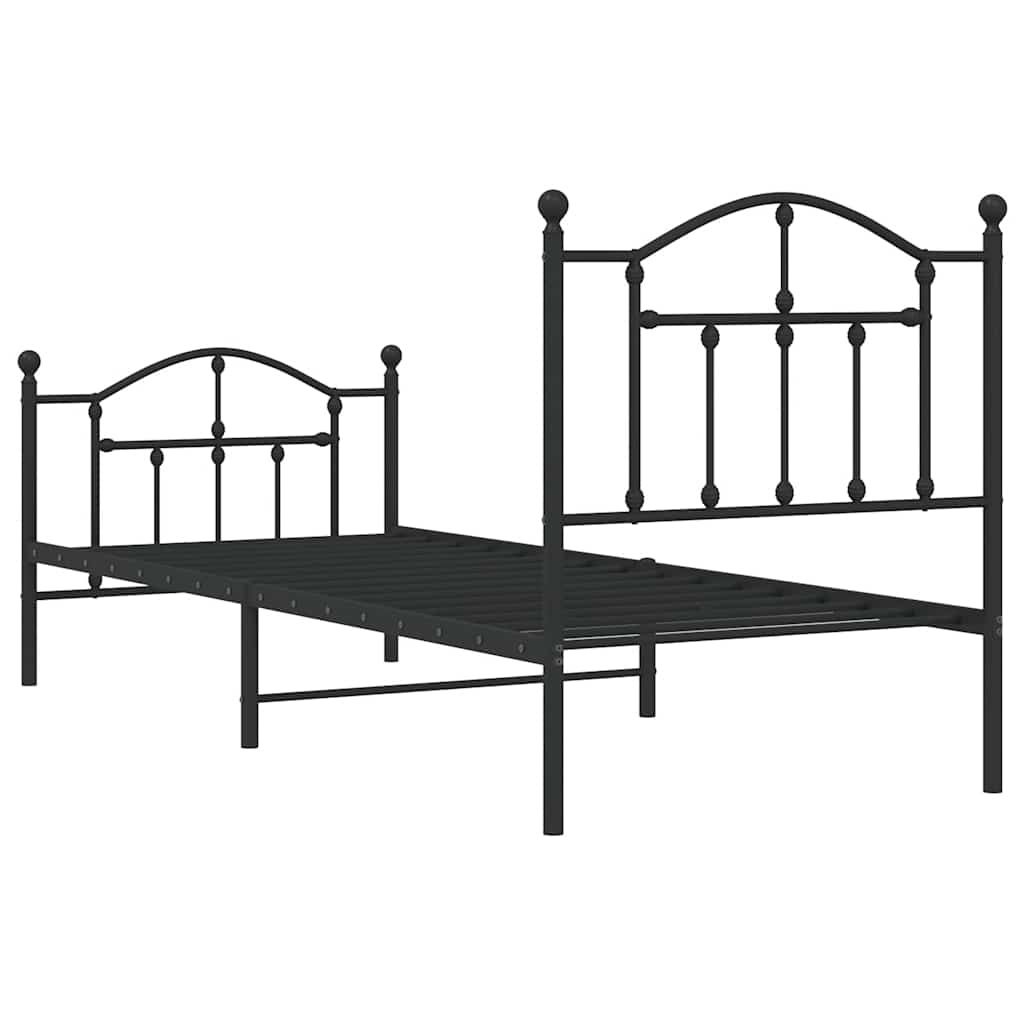 sengeramme med sengegavl og fodgærde 90x200 cm metal sort