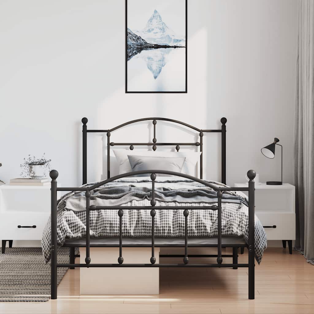 sengeramme med sengegavl og fodgærde 100x190 cm metal sort