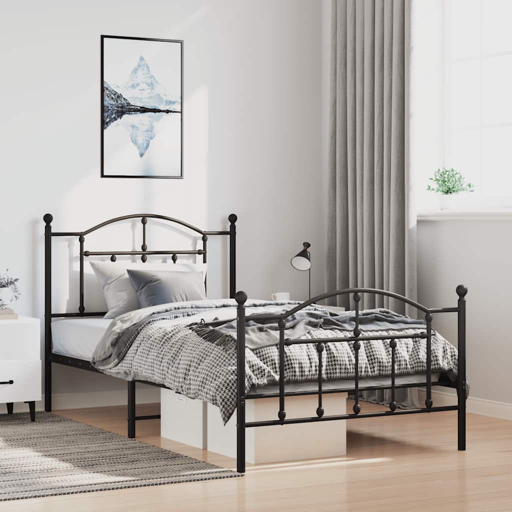 sengeramme med sengegavl og fodgærde 100x200 cm metal sort