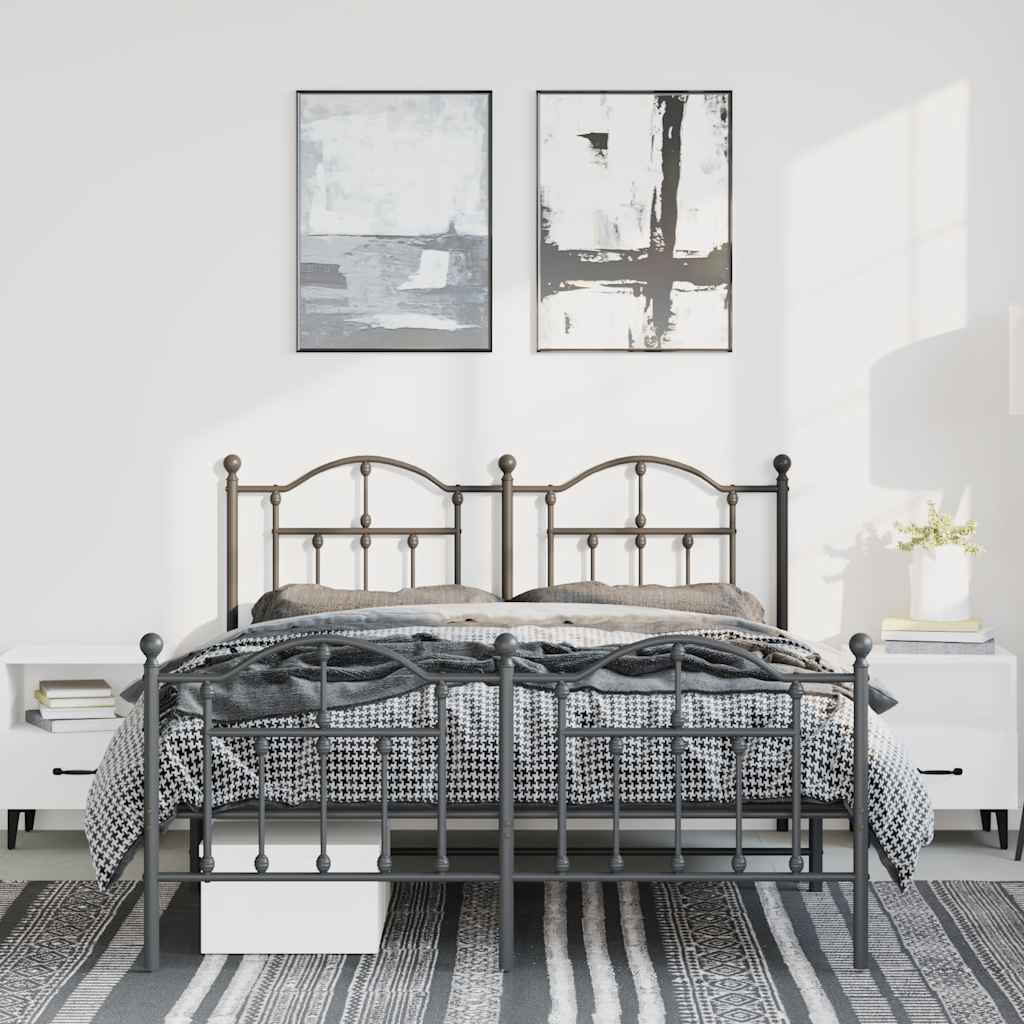 sengeramme med sengegavl og fodgærde 135x190 cm metal sort