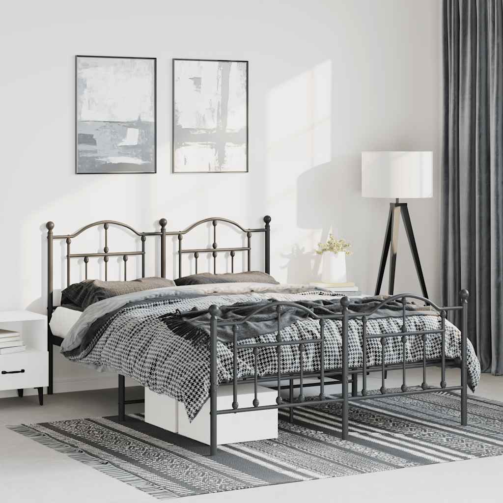 sengeramme med sengegavl og fodgærde 135x190 cm metal sort