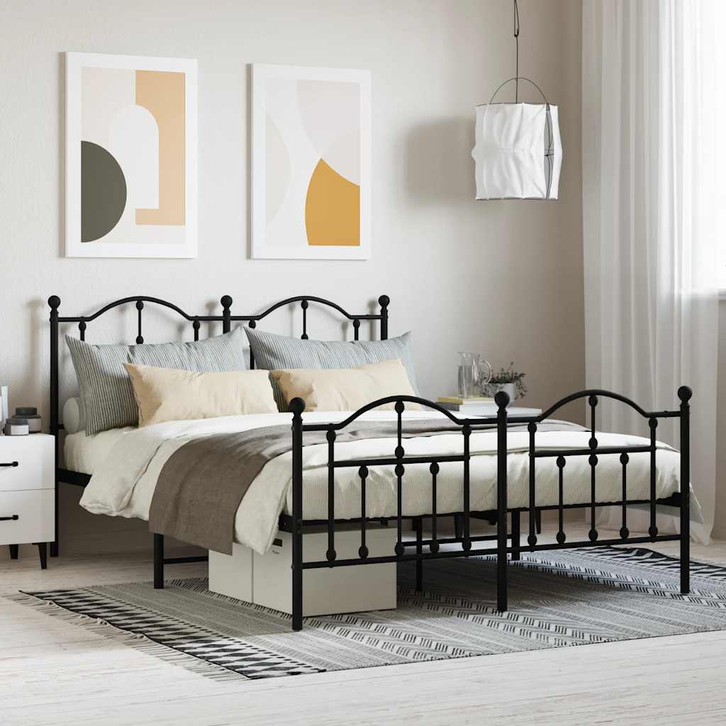 sengeramme med sengegavl og fodgærde 140x190 cm metal sort