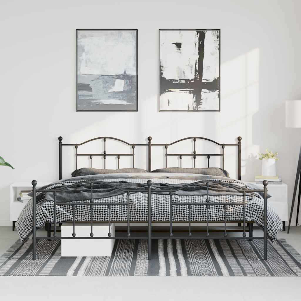 sengeramme med sengegavl og fodgærde 183x213 cm metal sort