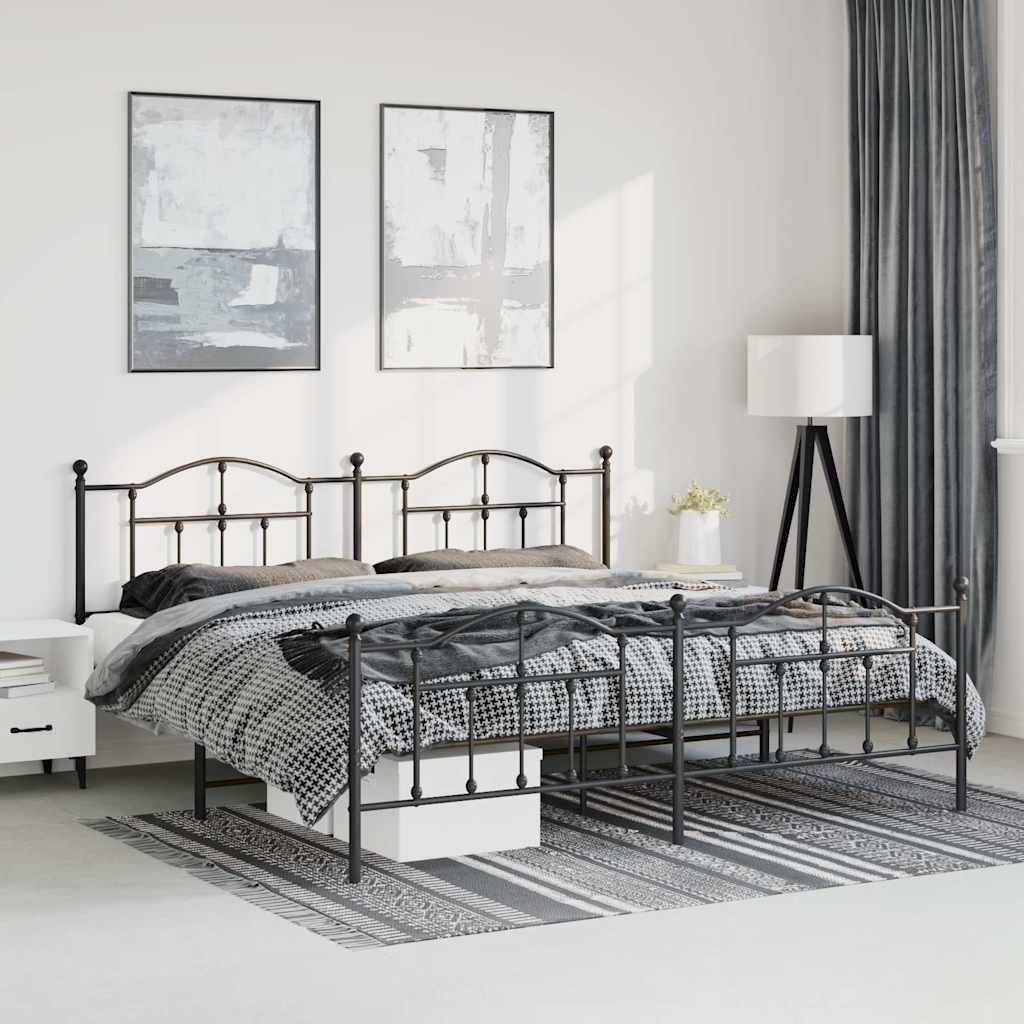 sengeramme med sengegavl og fodgærde 183x213 cm metal sort
