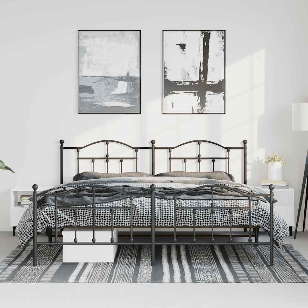 sengeramme med sengegavl og fodgærde 193x203 cm metal sort