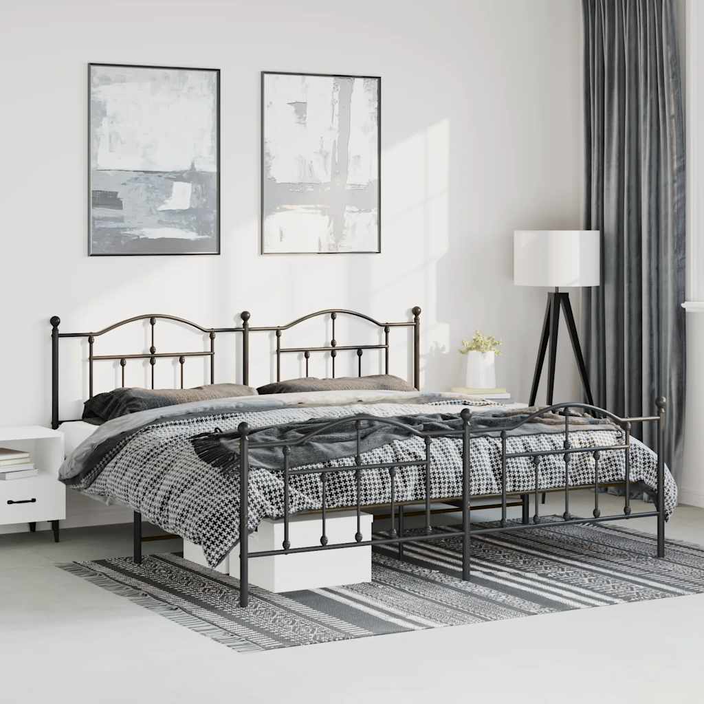 sengeramme med sengegavl og fodgærde 193x203 cm metal sort