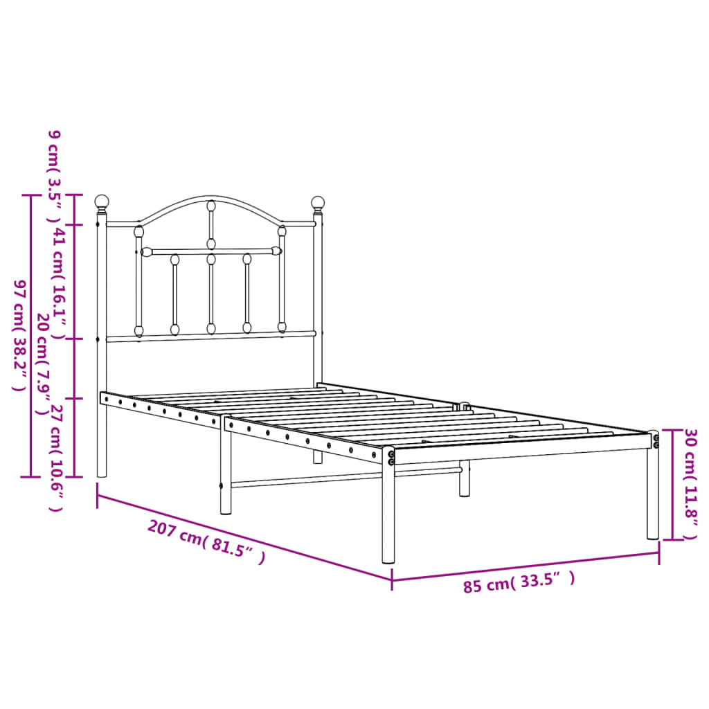 sengeramme med sengegavl 80x200 cm metal hvid