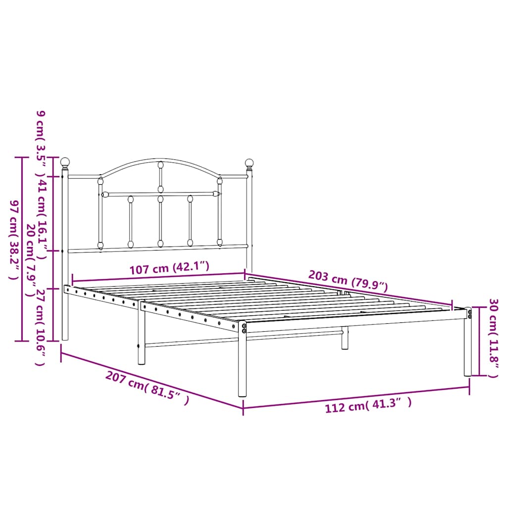 sengeramme med sengegavl 107x203 cm metal hvid