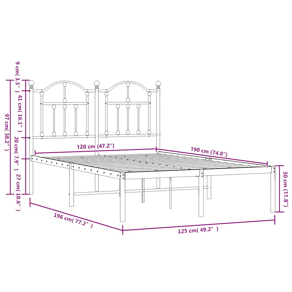 sengeramme med sengegavl 120x190 cm metal hvid