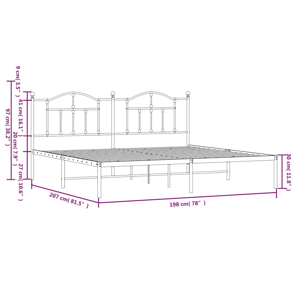sengeramme med sengegavl 193x203 cm metal hvid