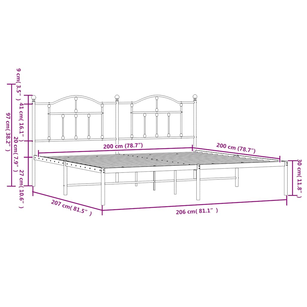 sengeramme med sengegavl 200x200 cm metal hvid
