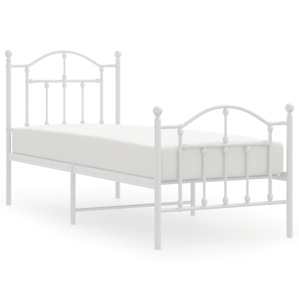 sengeramme med sengegavl og fodgærde 75x190 cm metal hvid