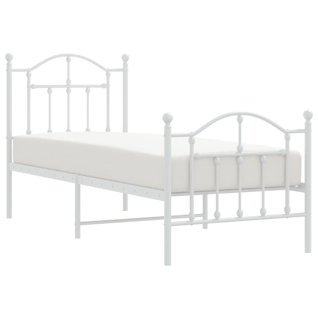 sengeramme med sengegavl og fodgærde 75x190 cm metal hvid