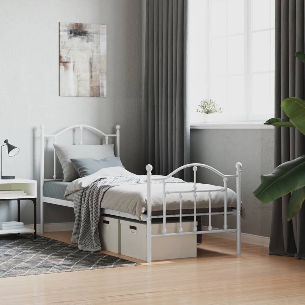 sengeramme med sengegavl og fodgærde 75x190 cm metal hvid