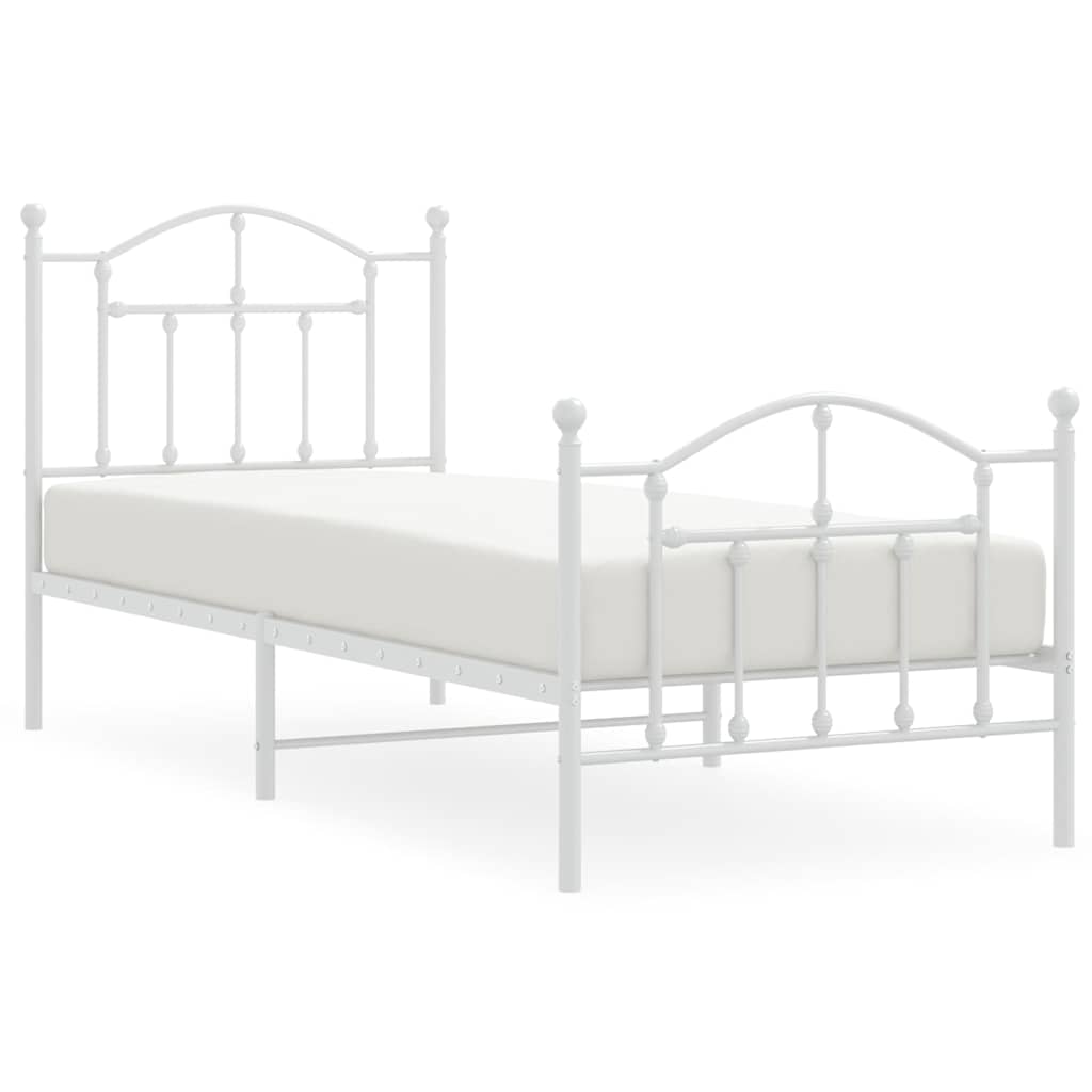 sengeramme med sengegavl og fodgærde 90x190 cm metal hvid