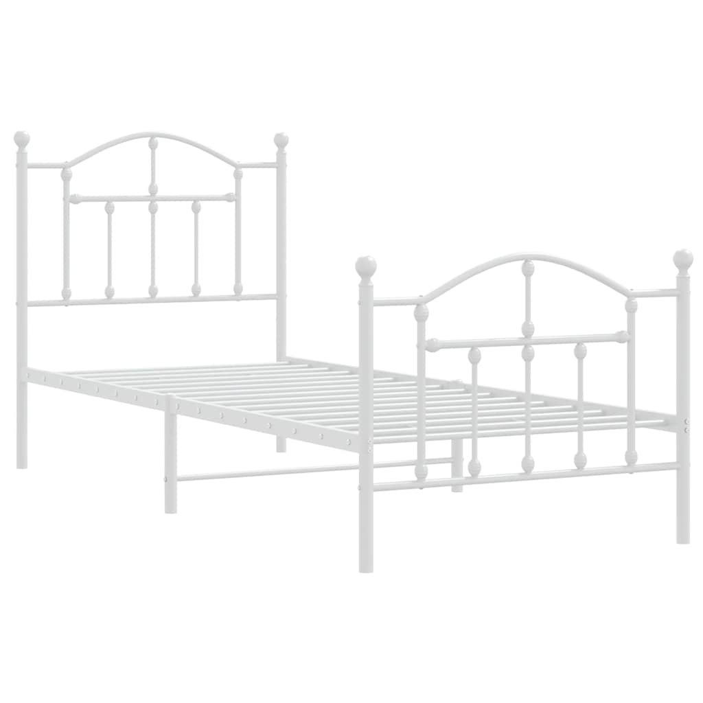 sengeramme med sengegavl og fodgærde 90x190 cm metal hvid