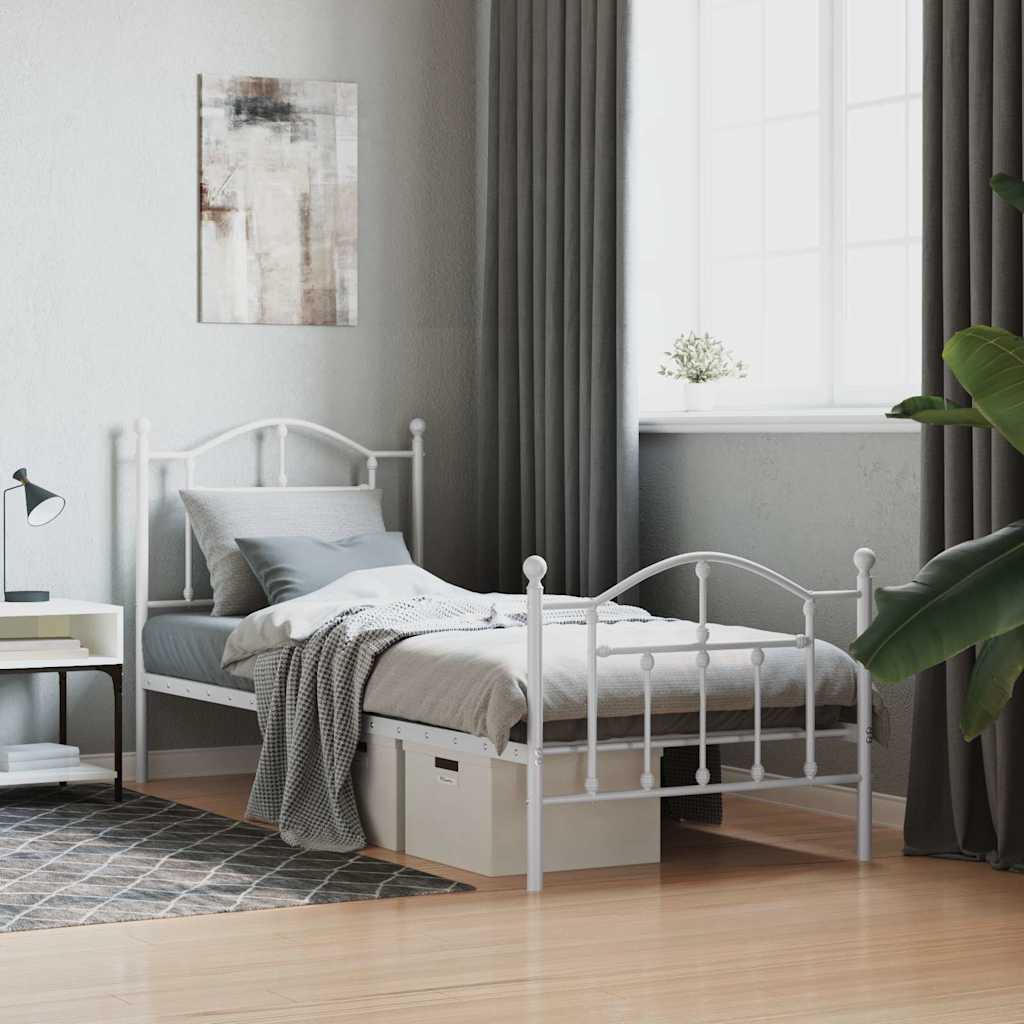 sengeramme med sengegavl og fodgærde 90x190 cm metal hvid