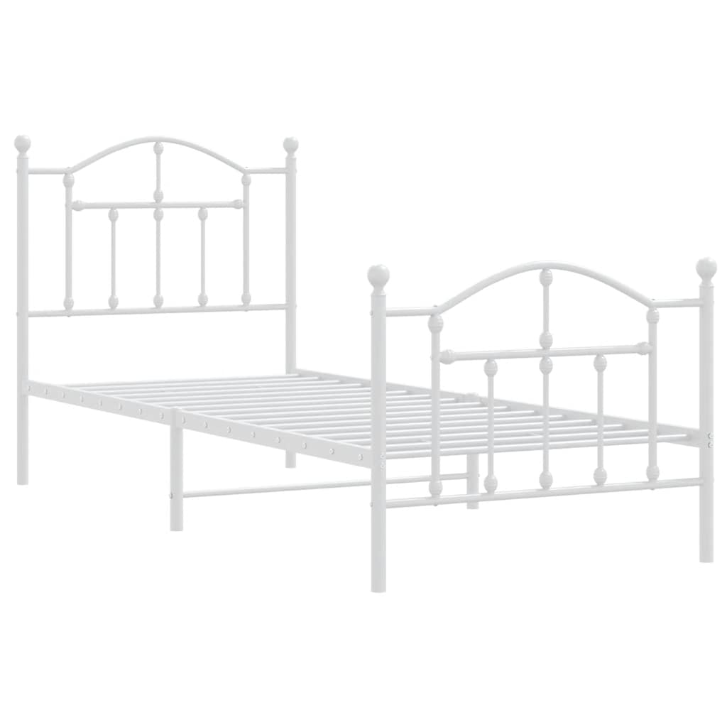 sengeramme med sengegavl og fodgærde 90x200 cm metal hvid