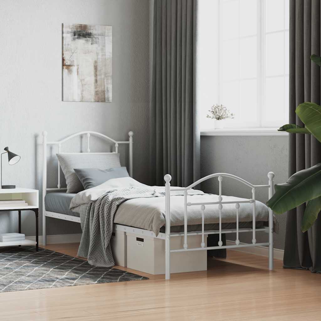 sengeramme med sengegavl og fodgærde 90x200 cm metal hvid