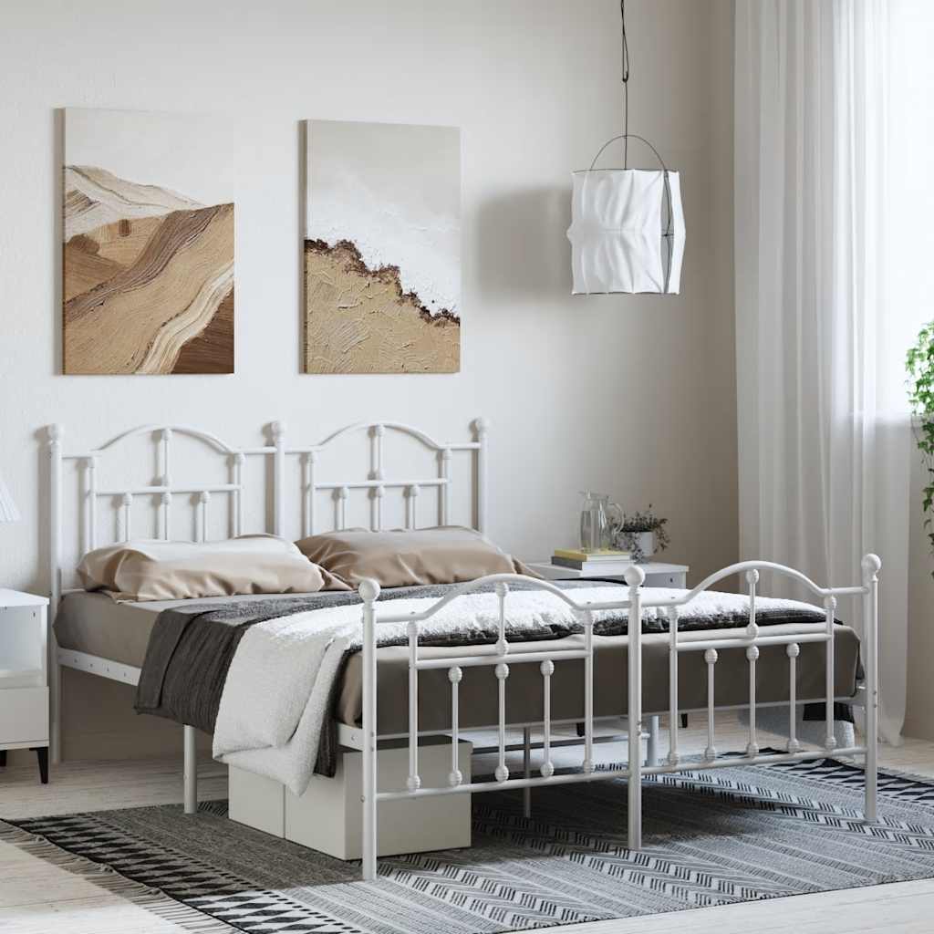 sengeramme med sengegavl og fodgærde 135x190 cm metal hvid