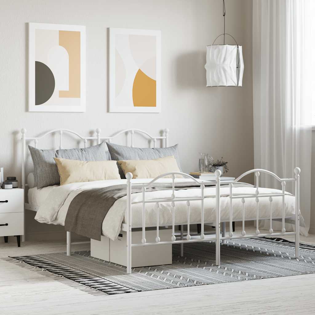 sengeramme med sengegavl og fodgærde 140x190 cm metal hvid