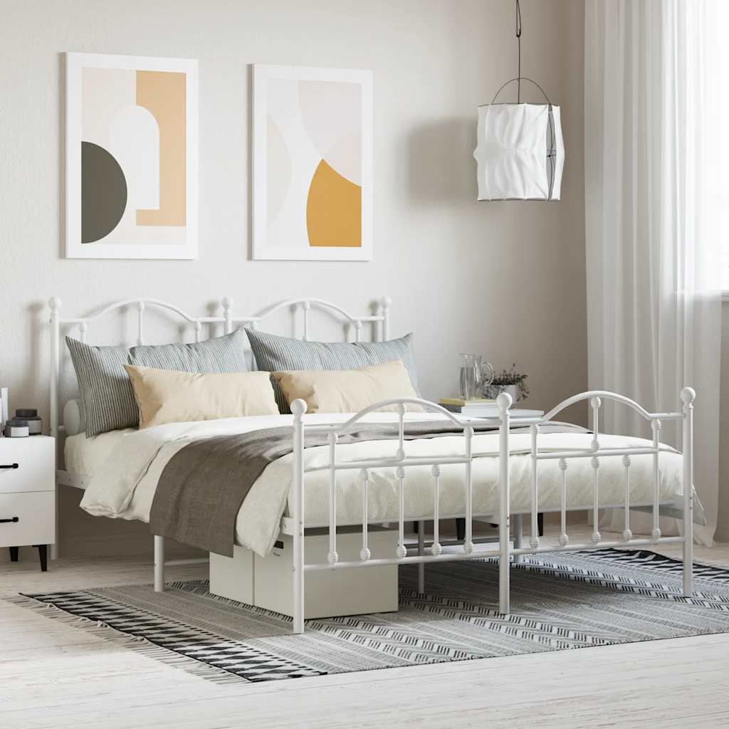 sengeramme med sengegavl og fodgærde 140x200 cm metal hvid