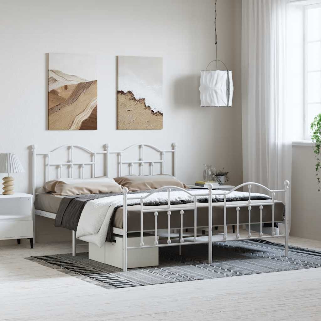 sengeramme med sengegavl og fodgærde 183x213 cm metal hvid