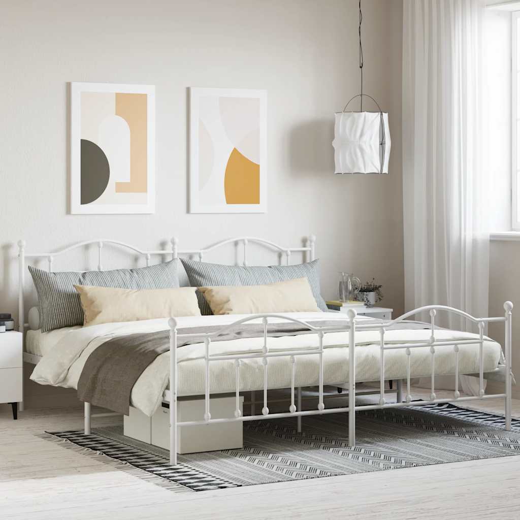 sengeramme med sengegavl og fodgærde 200x200 cm metal hvid