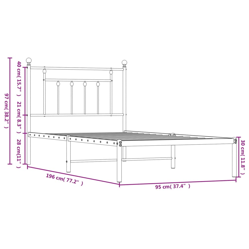 sengeramme med sengegavl 90x190 cm metal sort