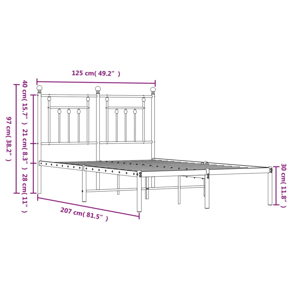 sengeramme med sengegavl 120x200 cm metal sort