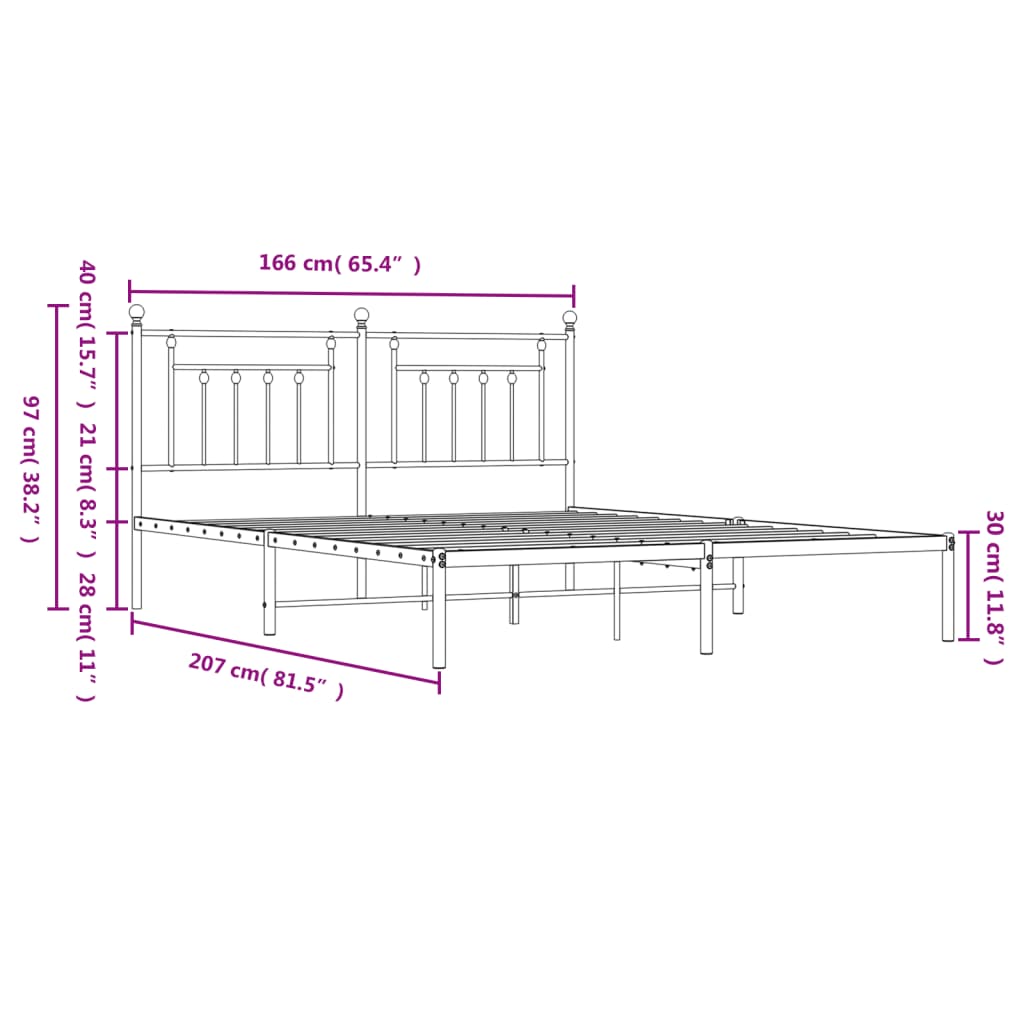 sengeramme med sengegavl 160x200 cm metal sort