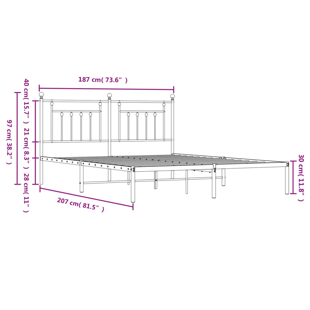 sengeramme med sengegavl 180x200 cm metal sort