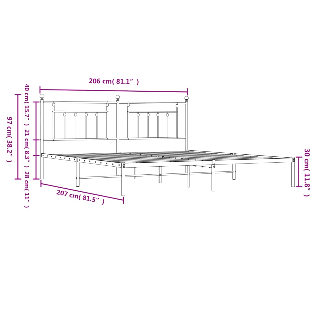 sengeramme med sengegavl 200x200 cm metal sort