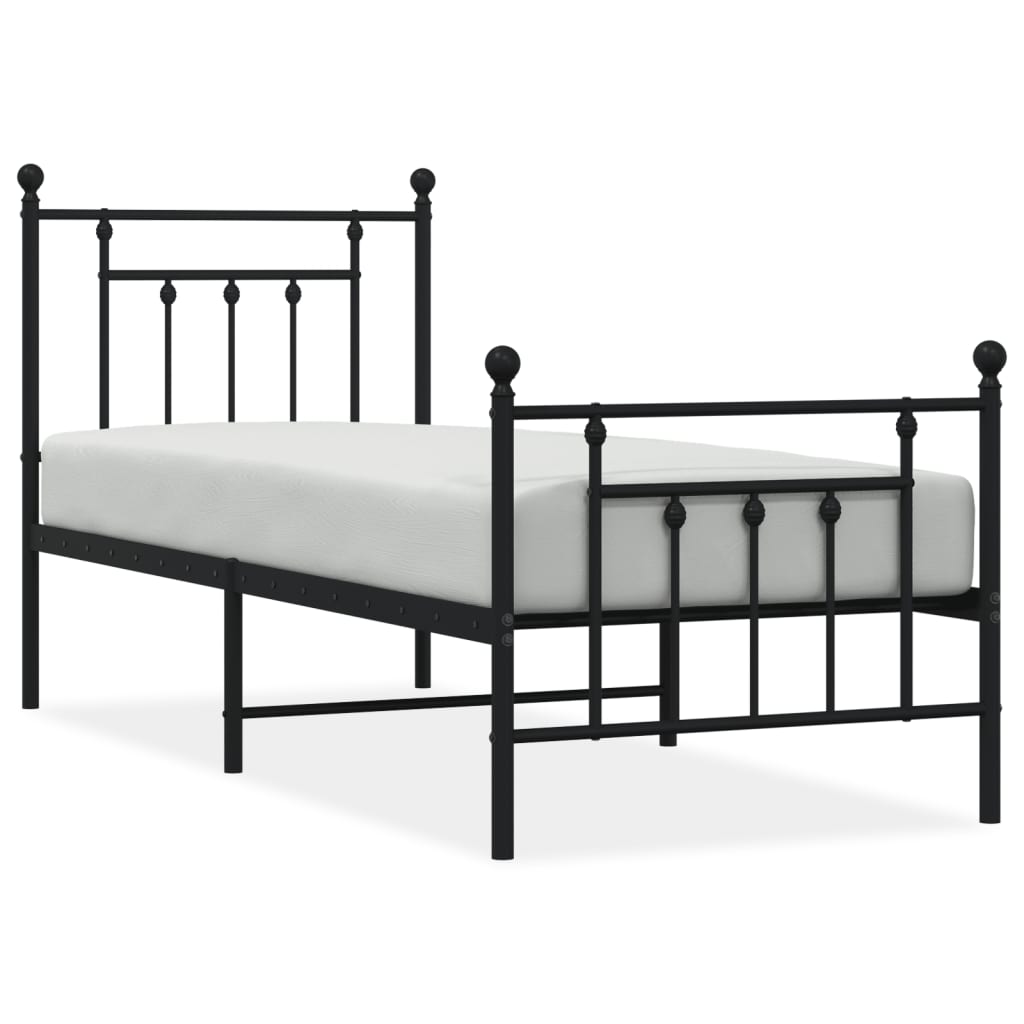 sengeramme med sengegavl og fodgærde 75x190 cm metal sort