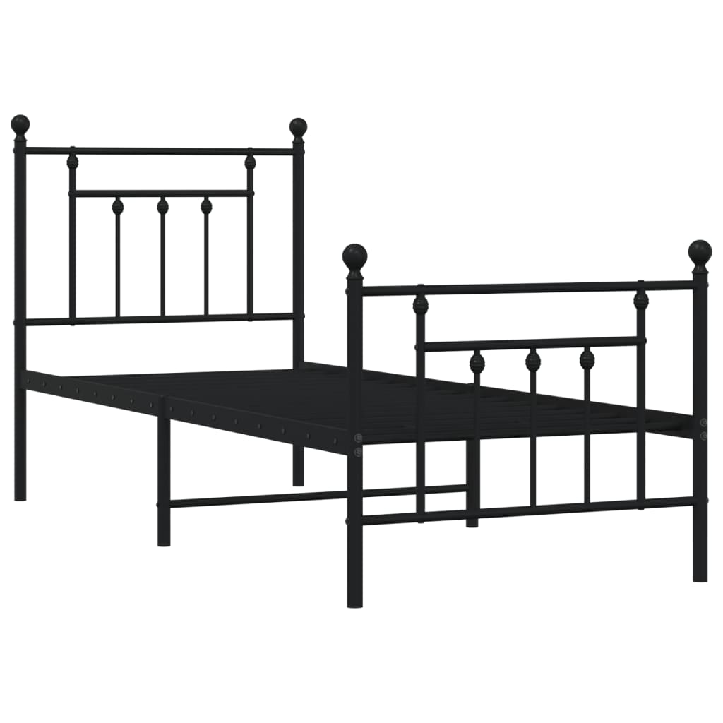 sengeramme med sengegavl og fodgærde 75x190 cm metal sort