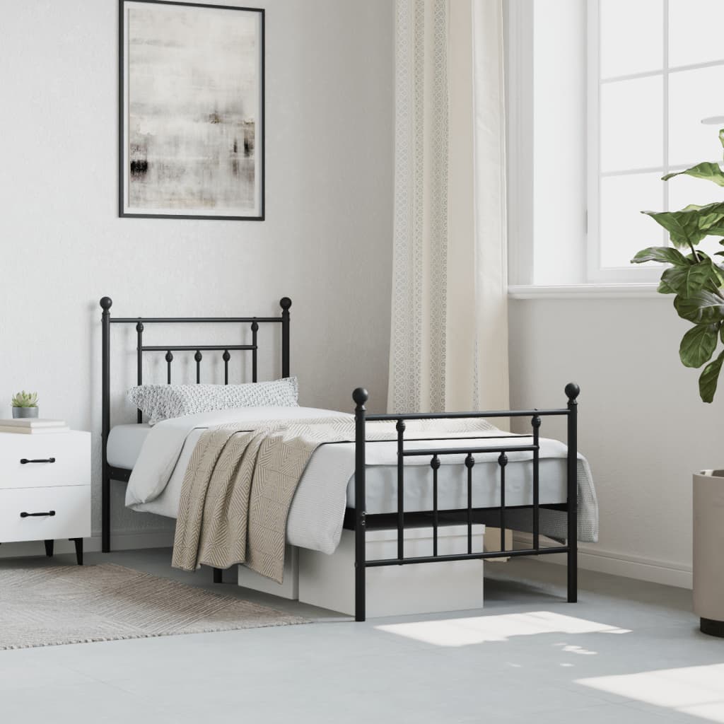 sengeramme med sengegavl og fodgærde 75x190 cm metal sort
