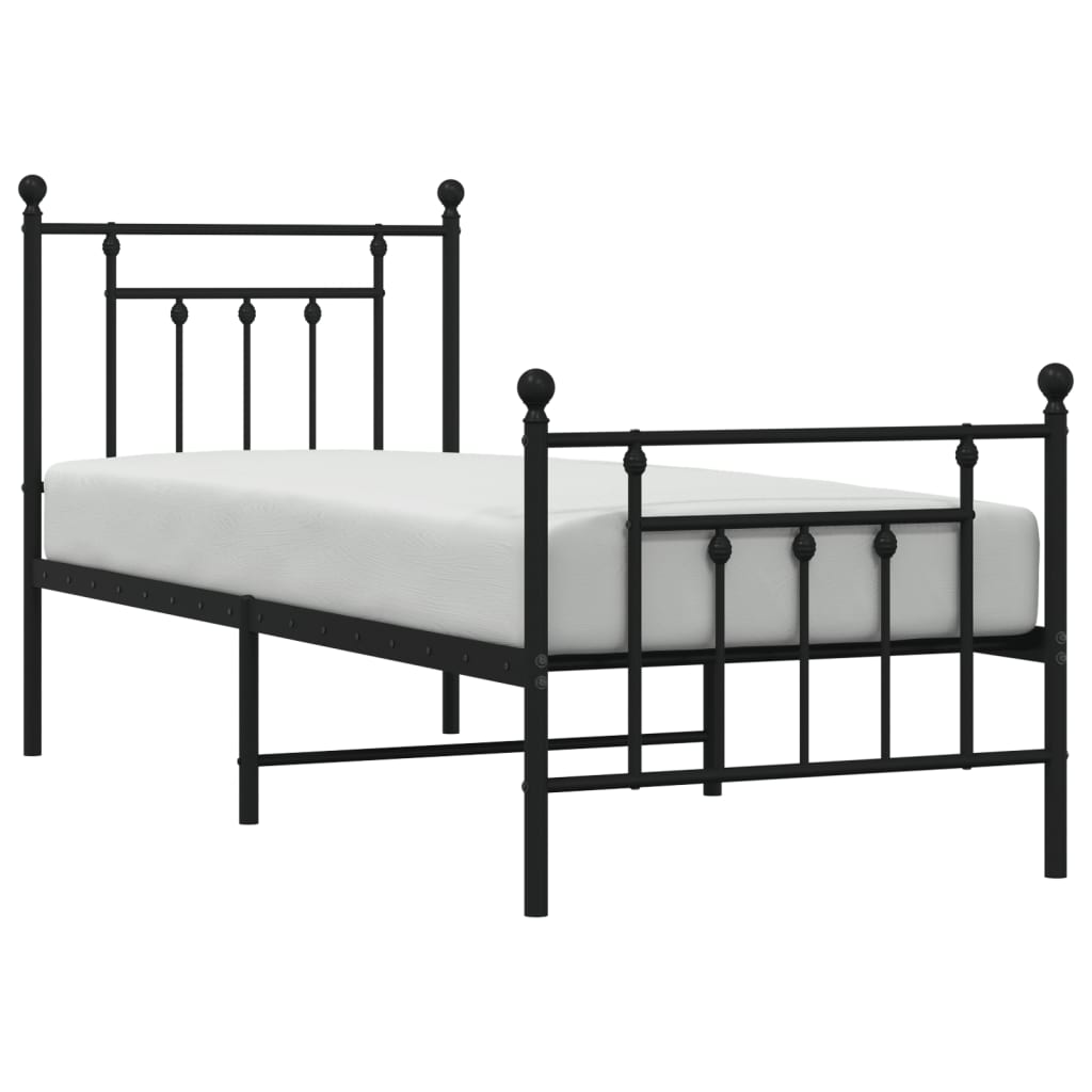 sengeramme med sengegavl og fodgærde 75x190 cm metal sort