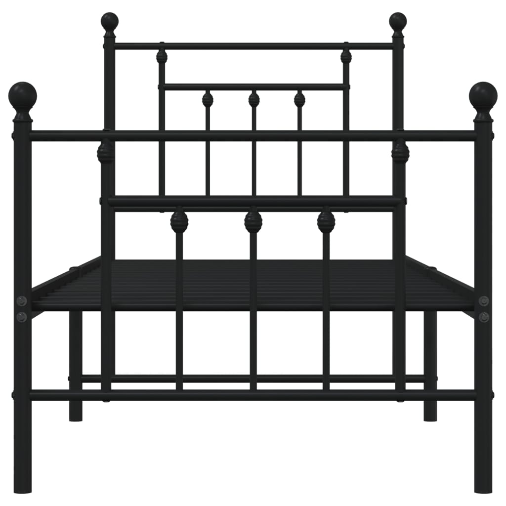 sengeramme med sengegavl og fodgærde 75x190 cm metal sort