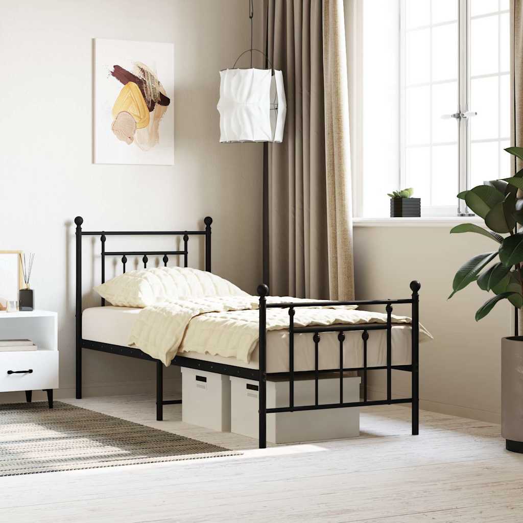 sengeramme med sengegavl og fodgærde 75x190 cm metal sort
