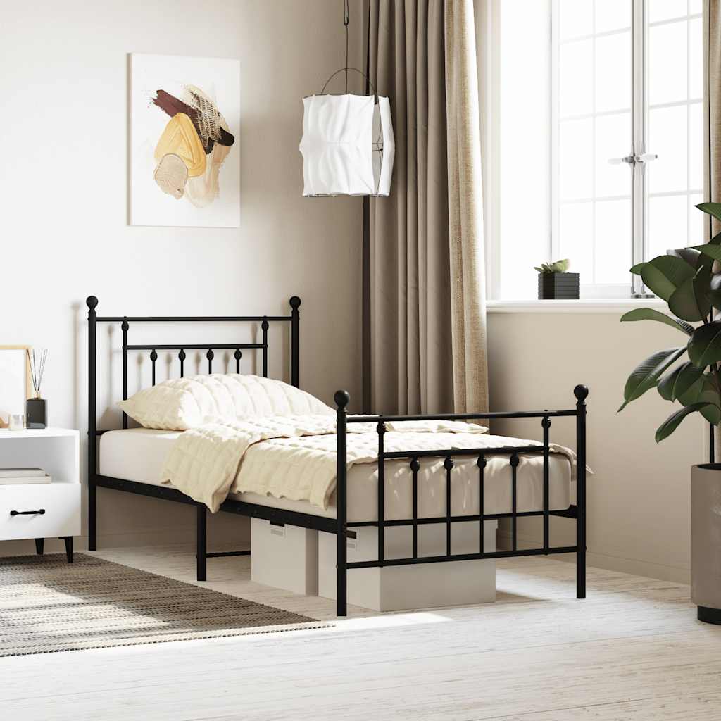 sengeramme med sengegavl og fodgærde 90x190 cm metal sort