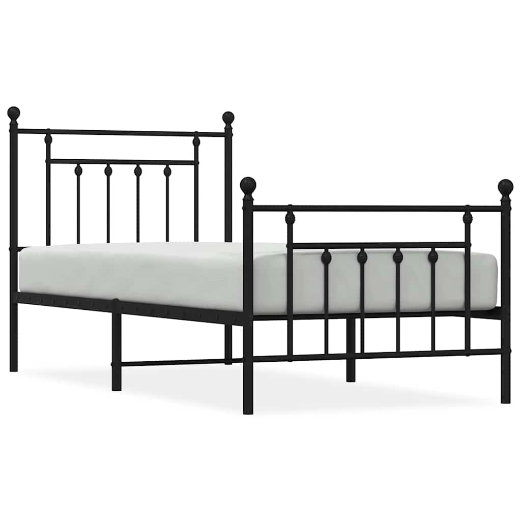 sengeramme med sengegavl og fodgærde 90x200 cm metal sort