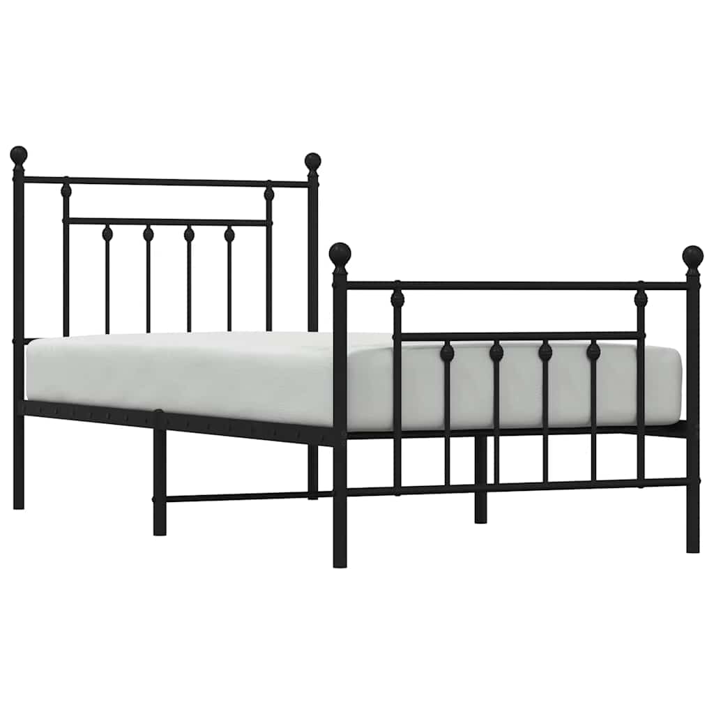 sengeramme med sengegavl og fodgærde 90x200 cm metal sort