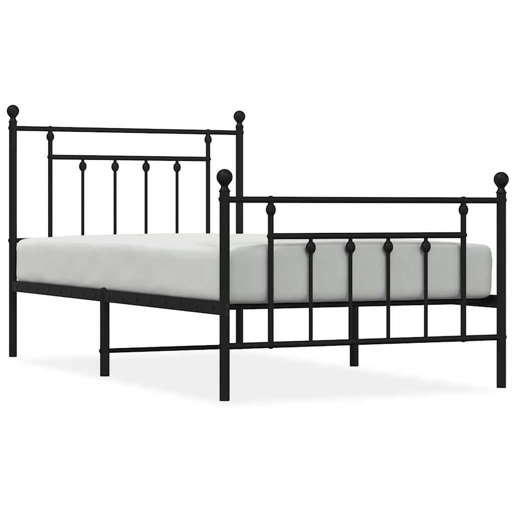 sengeramme med sengegavl og fodgærde 100x190 cm metal sort