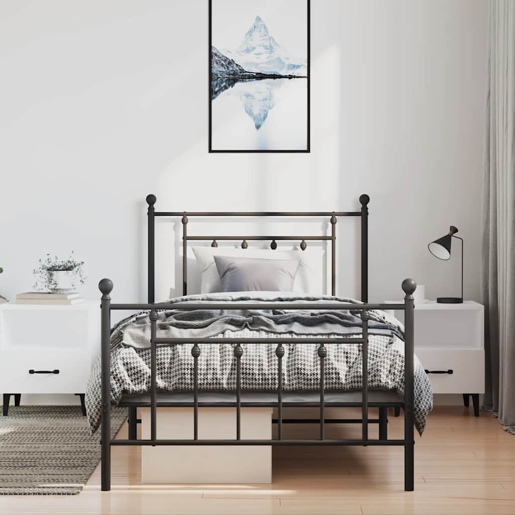 sengeramme med sengegavl og fodgærde 100x190 cm metal sort