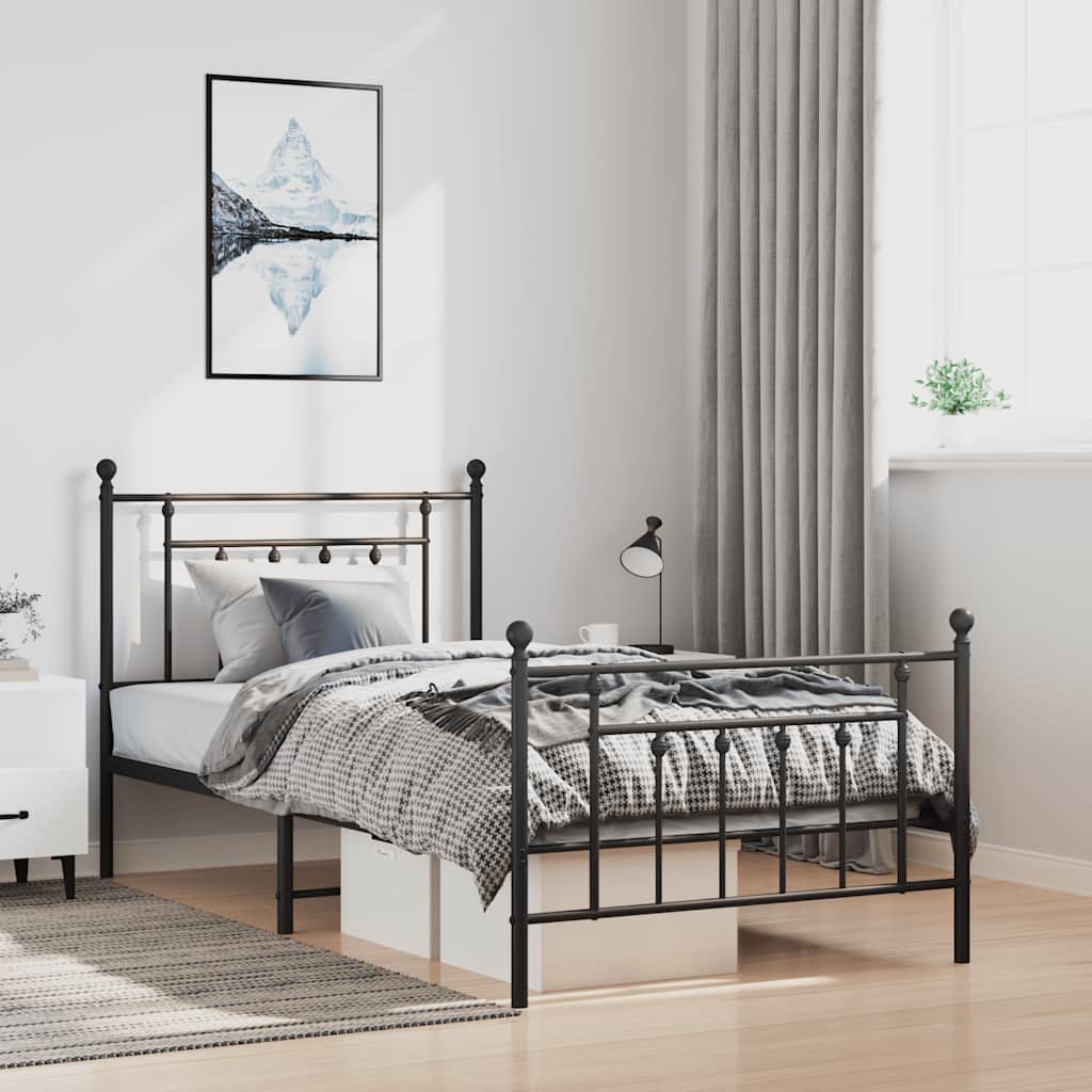 sengeramme med sengegavl og fodgærde 100x190 cm metal sort