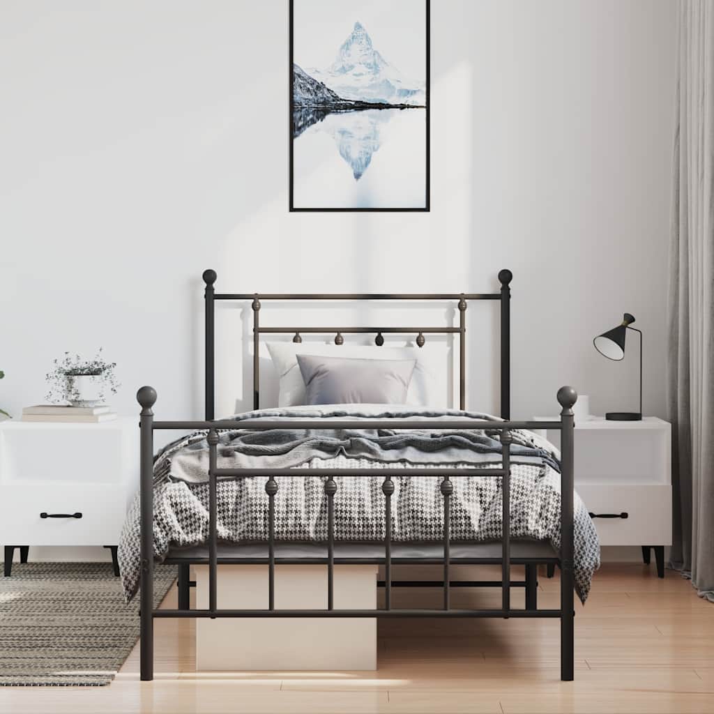 sengeramme med sengegavl og fodgærde 100x200 cm metal sort