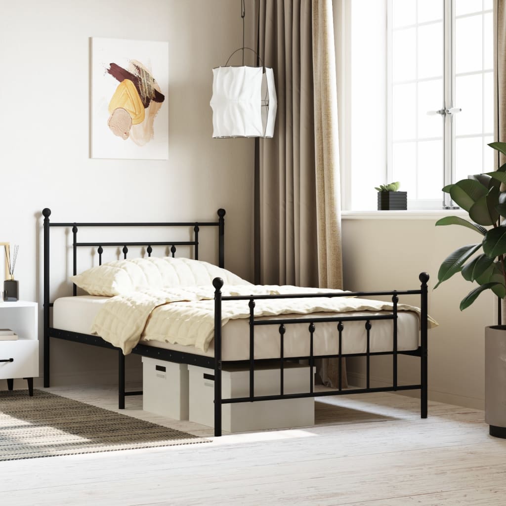 sengeramme med sengegavl og fodgærde 107x203 cm metal sort